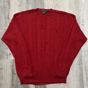 VTG Nautica Men’s Sweater 2XL Red Cable Knit Ribbed 90’s Pullover Preppy Golf
